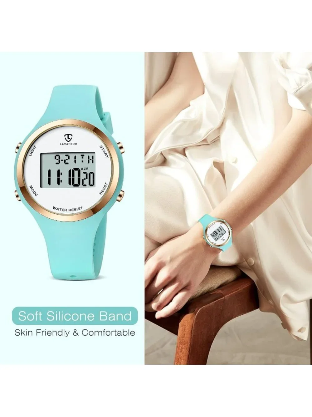 Women's Green White Quartz Chronograph Waterproof Outdoor Sport Digital Watch